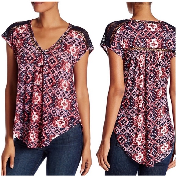 Lucky Brand Moroccan Tile Print Tee S - Picture 2 of 15